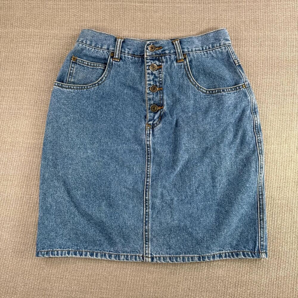 Vintage 90s Arizona high-waisted denim mini skirt, button front with pockets XS